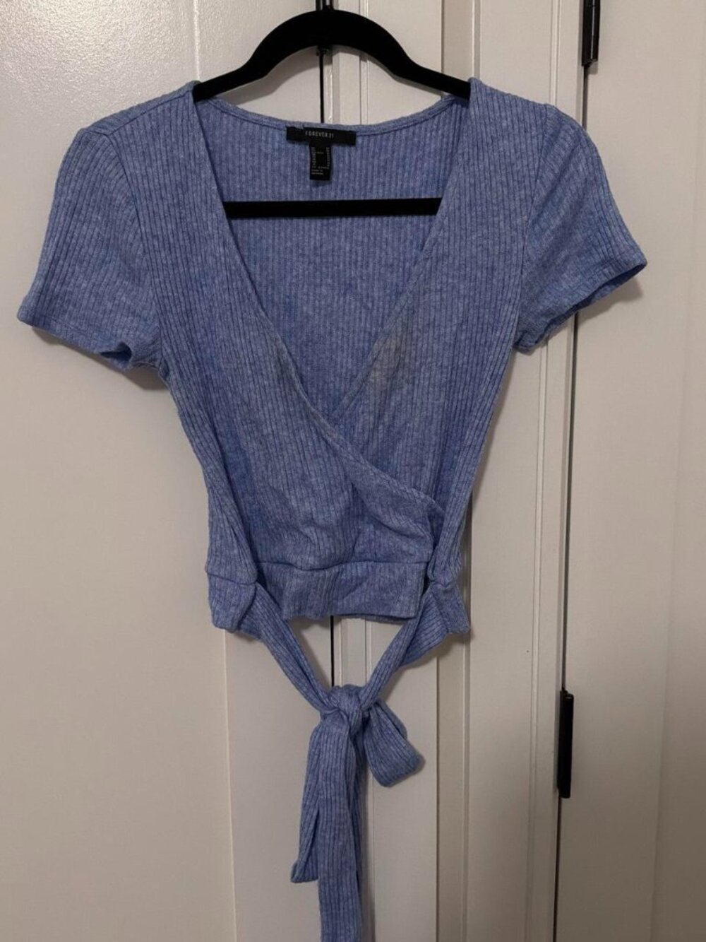 Forever 21 blue & white striped wrap crop top